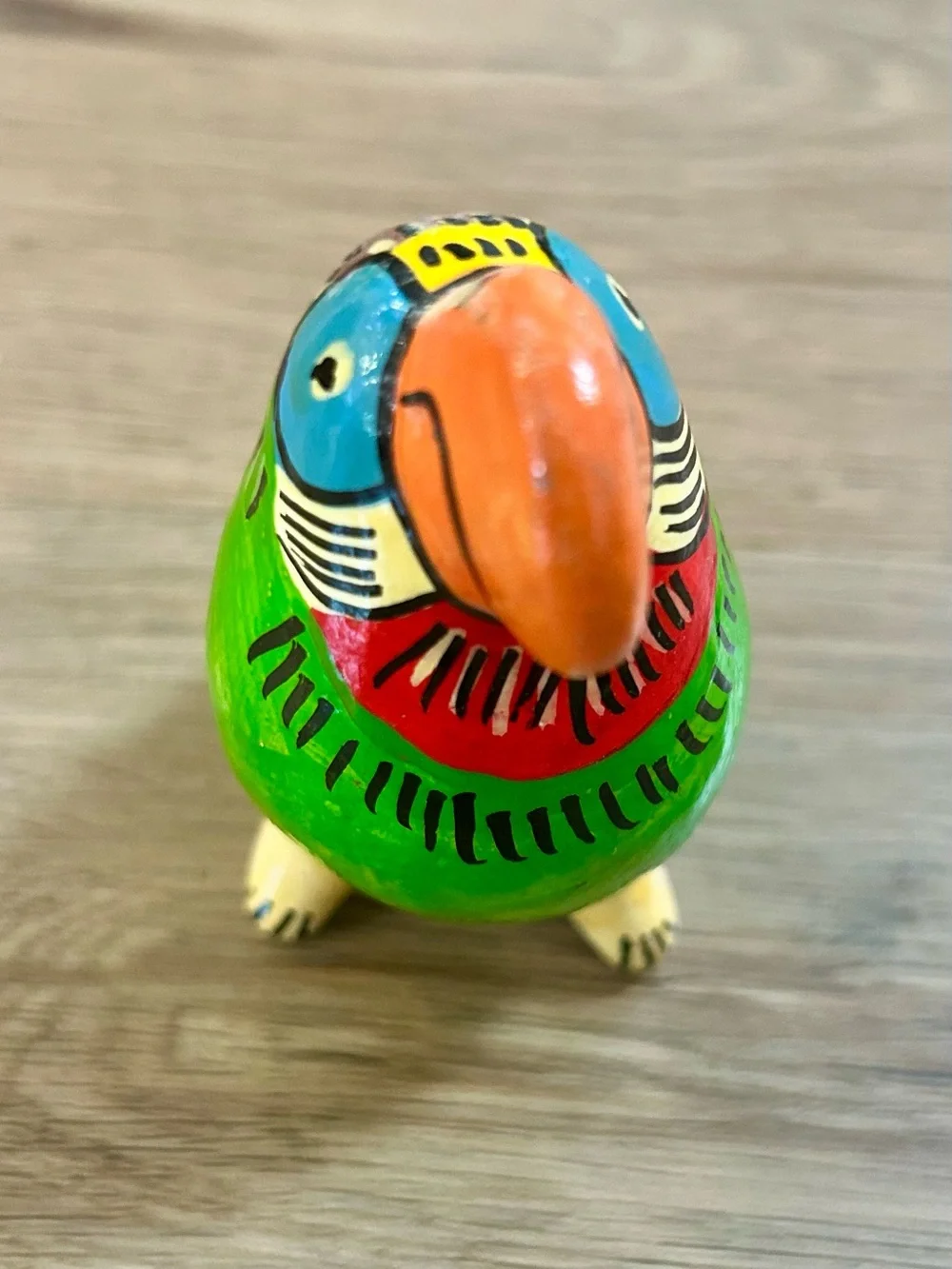 VTG Costa Rica Clay Bird Whistle Ocarina Hand Painted Toucan Parrot Folk Art